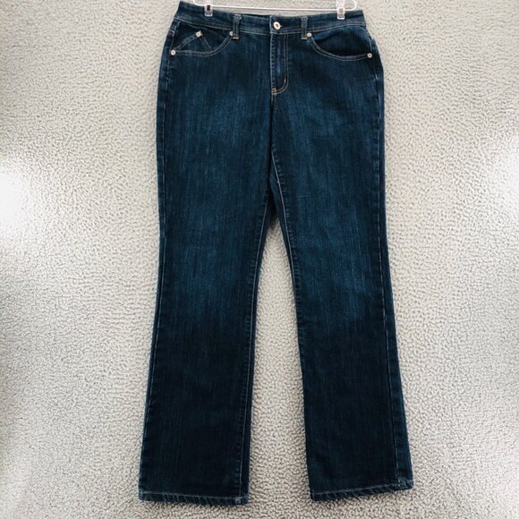 Chicos Jeans Womens 1 US 8 Blue Dark Wash Platinum Denim Radiant RG Straight Leg - Picture 1 of 11